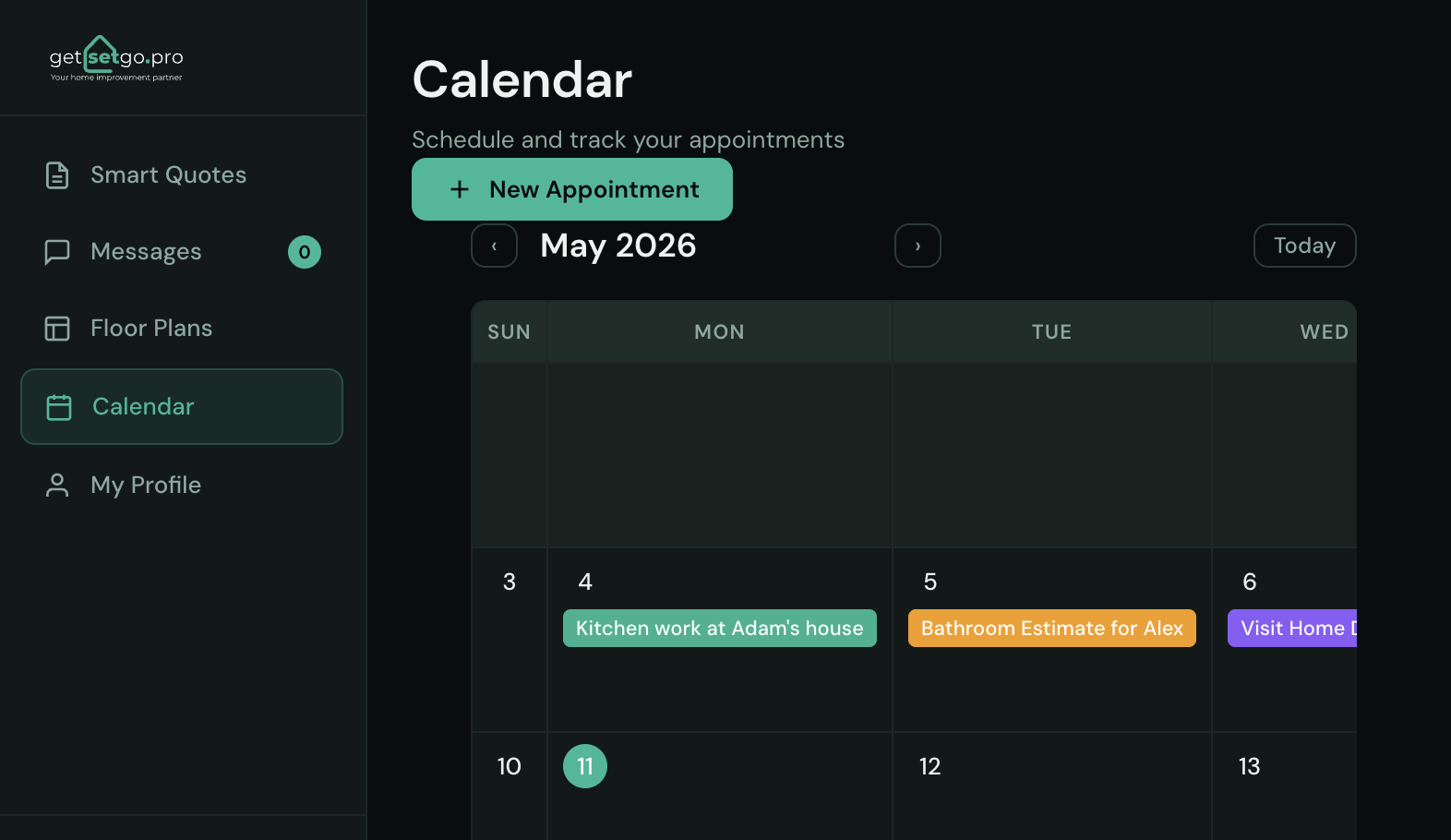 Appointment calendar screenshot